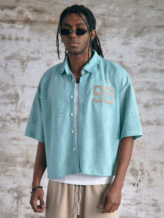 Camisa StreetEZ Manga Curta com Jacquard de Folhas Tricotada