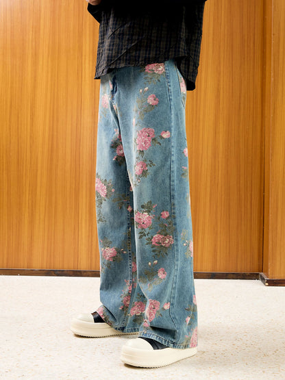 Calça Floral Rose Straight