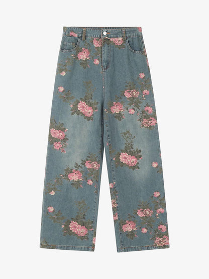 Calça Floral Rose Straight