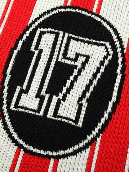 Thesupermade Vintage Striped Baseball Short-sleeved Knit Sweater - 2249