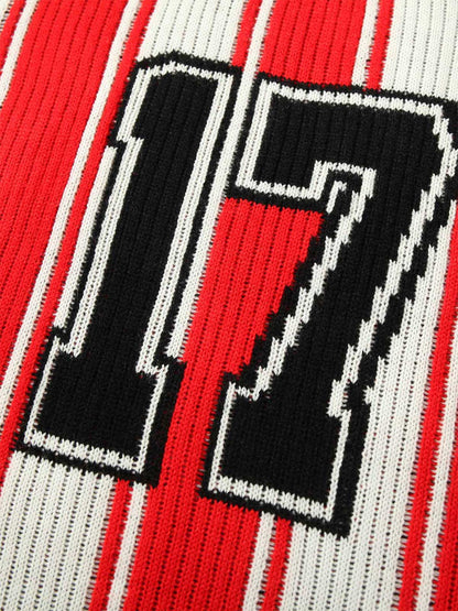 Thesupermade Vintage Striped Baseball Short-sleeved Knit Sweater - 2249